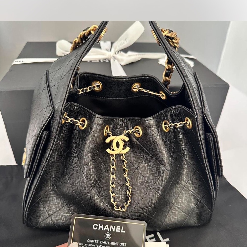 Chanel Black Quilted Shoulder Bag with Gold Accents